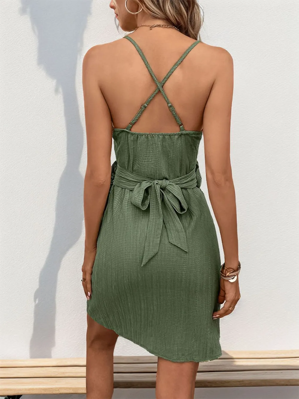 Crisscross Tied Surplice Mini Dress, image 2