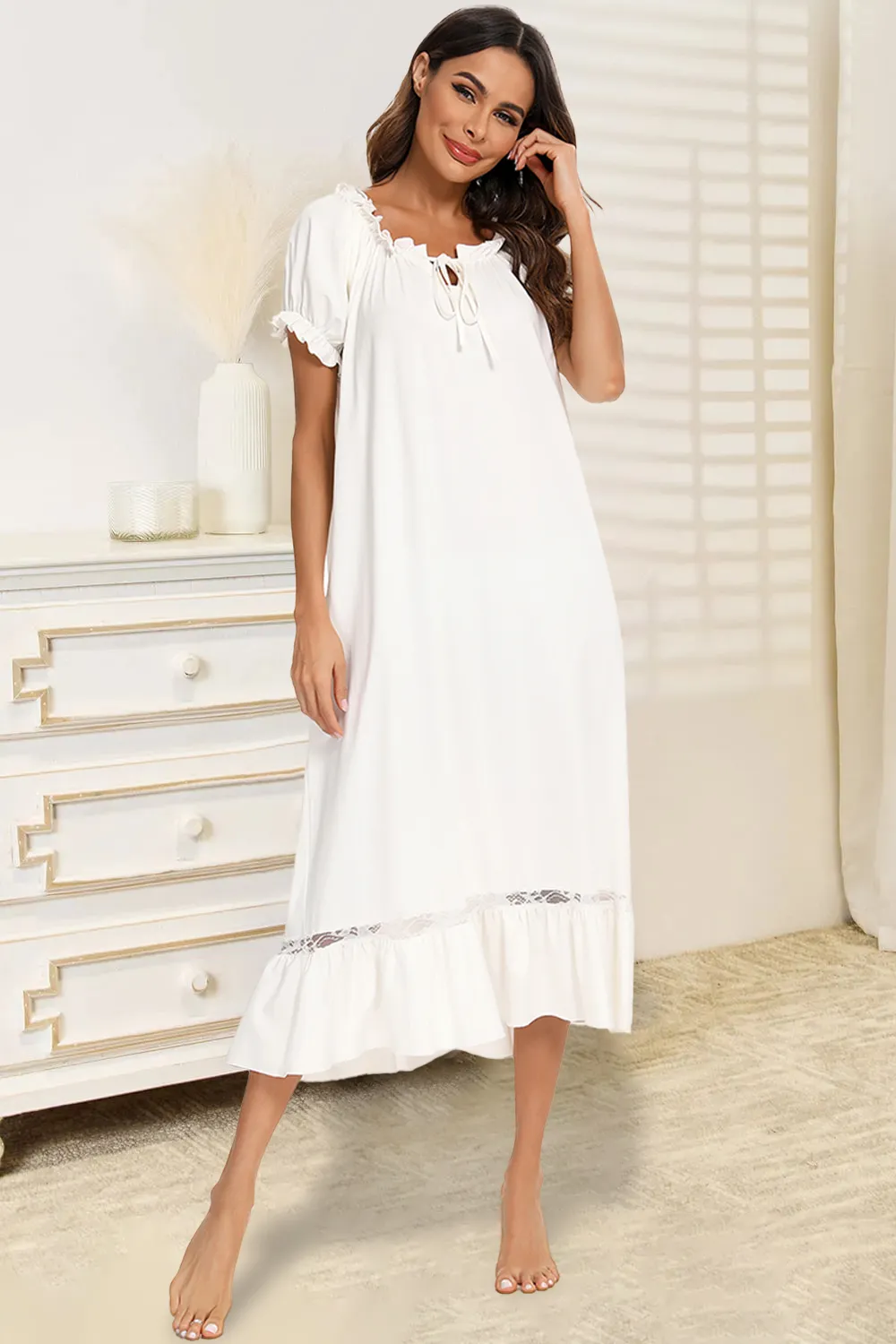 Lace Detail Short Sleeve Lounge Dress, image 15