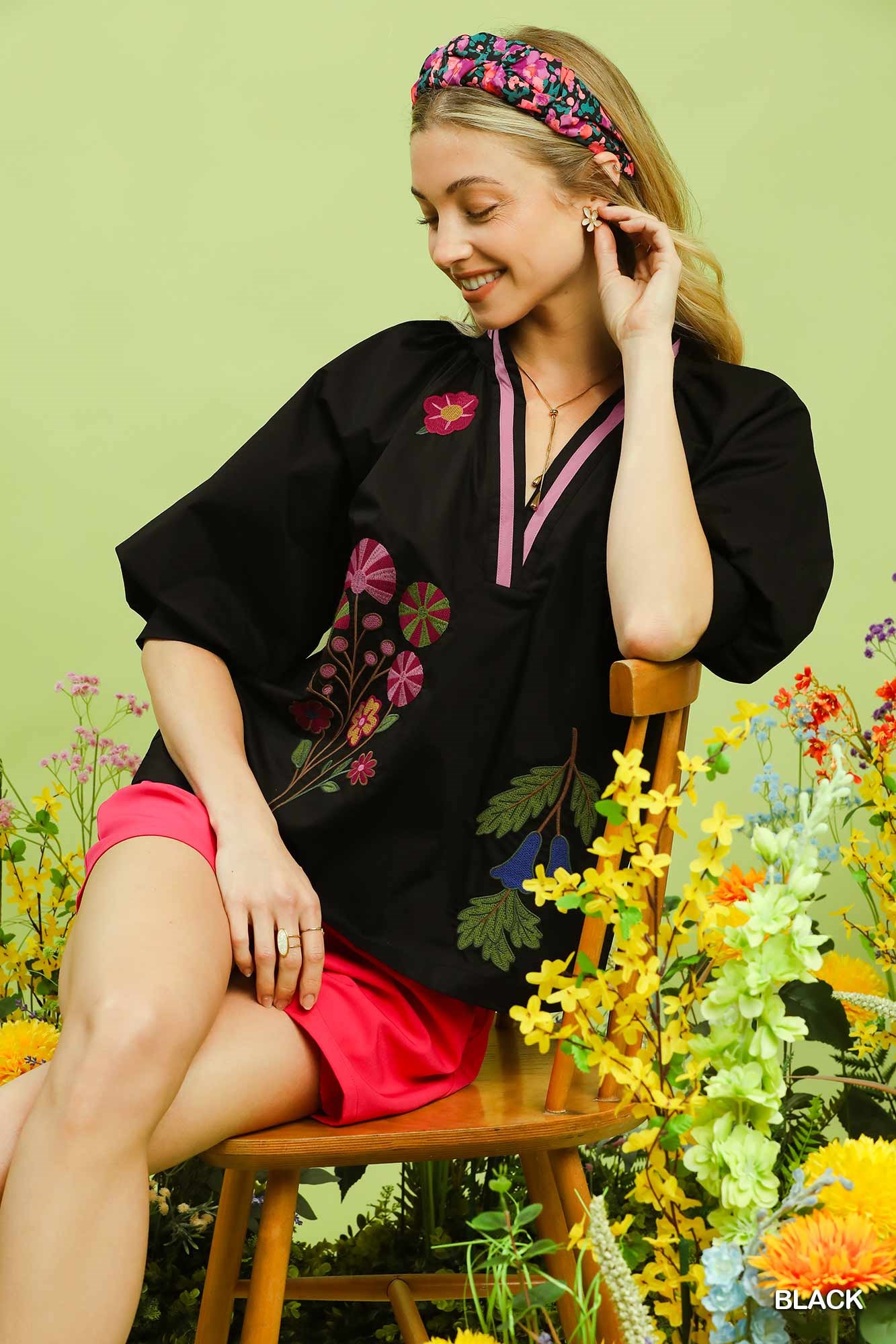 Embroidered Floral V-Neck Blouse