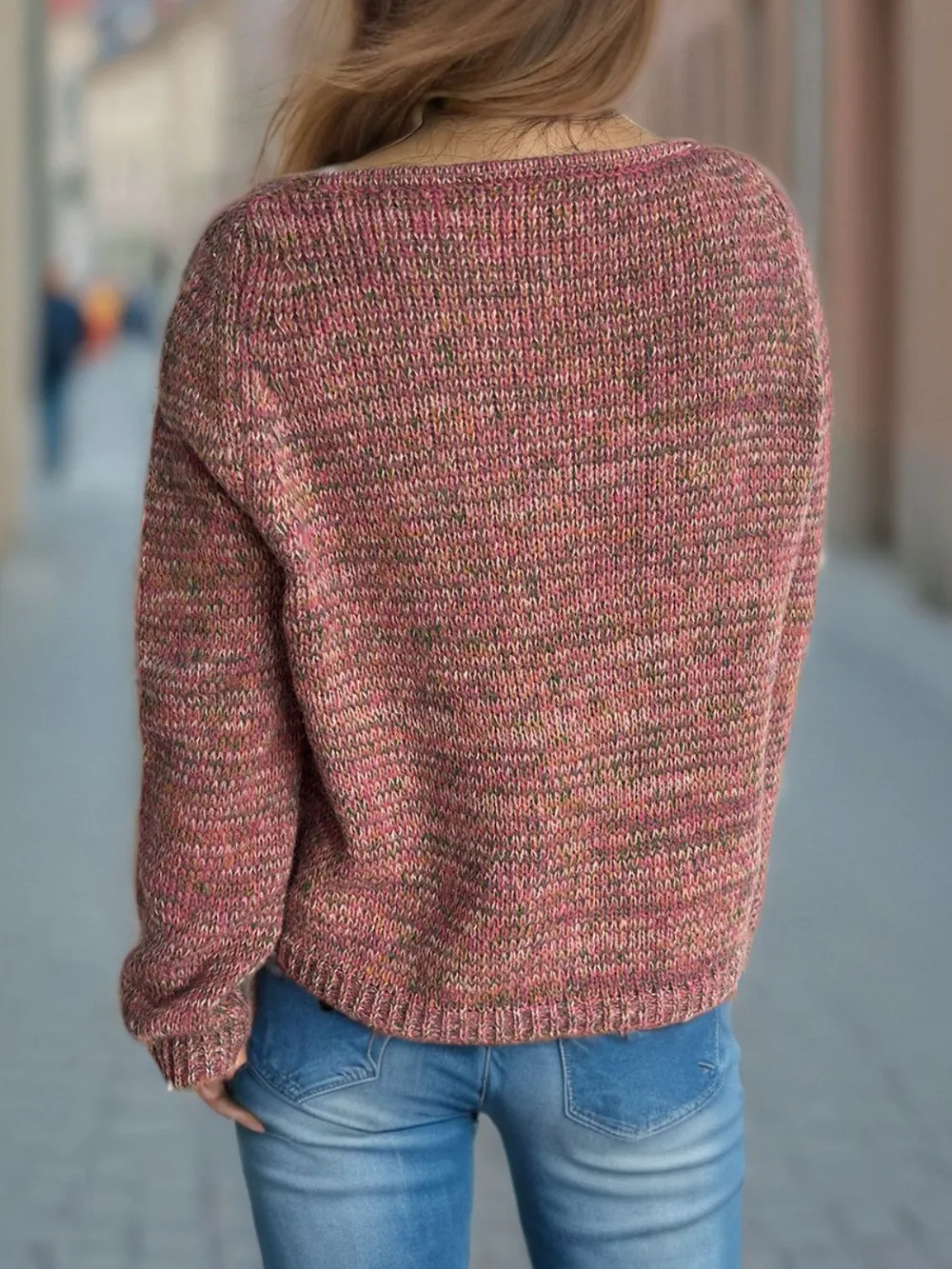 Heathered V-Neck Long Sleeve Sweater, image 4