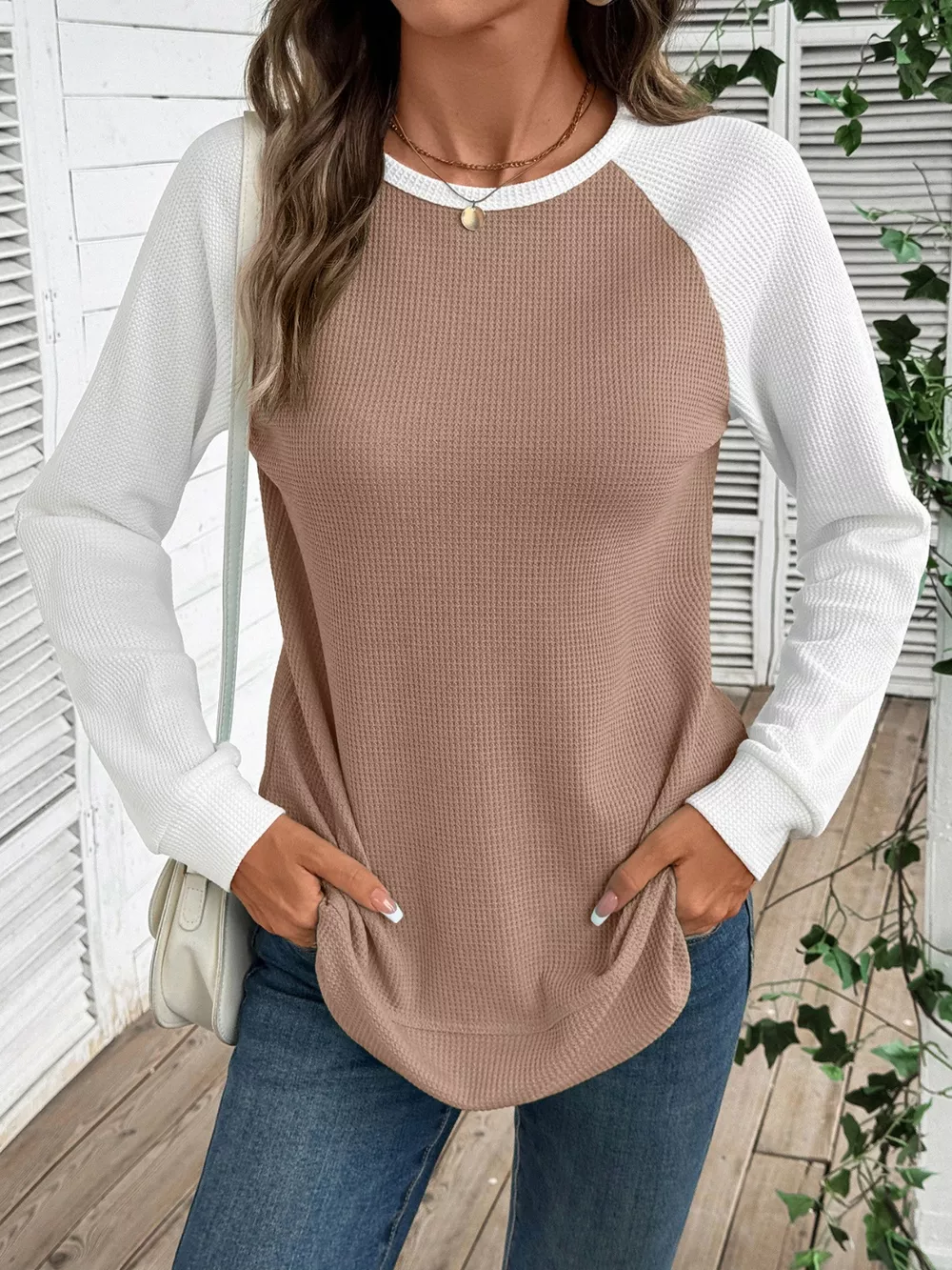 Waffle Knit Raglan Sleeve T-Shirt, image 7