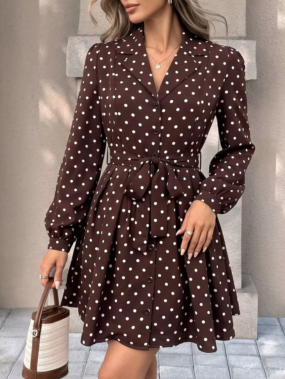 Polka Dot Long Sleeve Shirt Dress, image 5