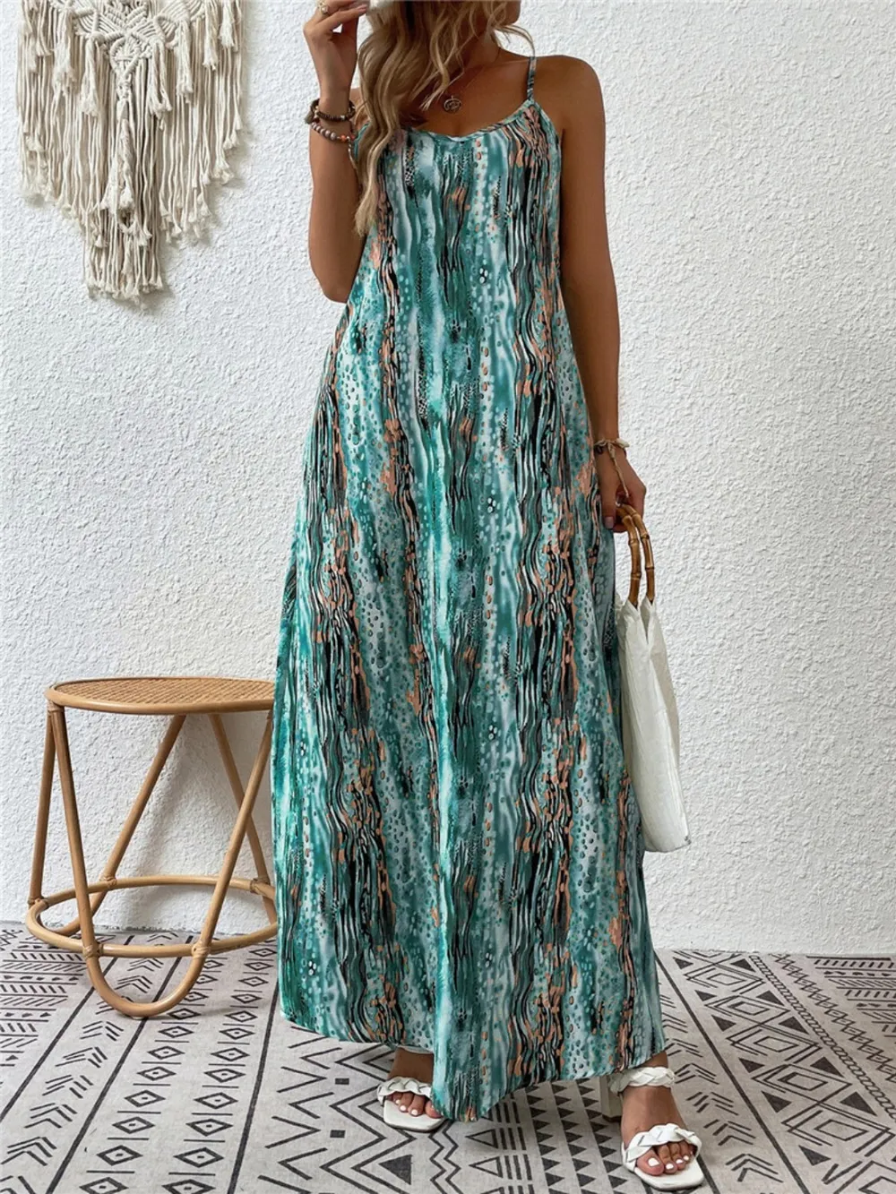 Full Size Printed Scoop Neck Maxi Cami Dress, image 4