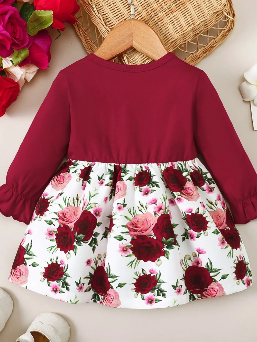 Frill Floral Round Neck Flounce Sleeve Dress, image 2