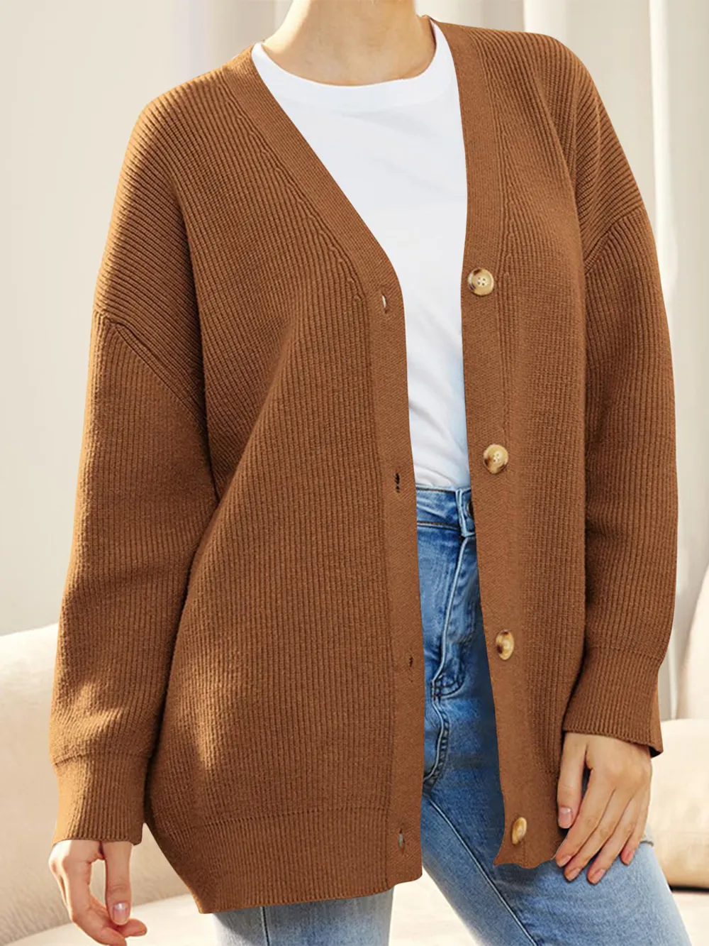 Button Down V-Neck Long Sleeve Cardigan, image 8