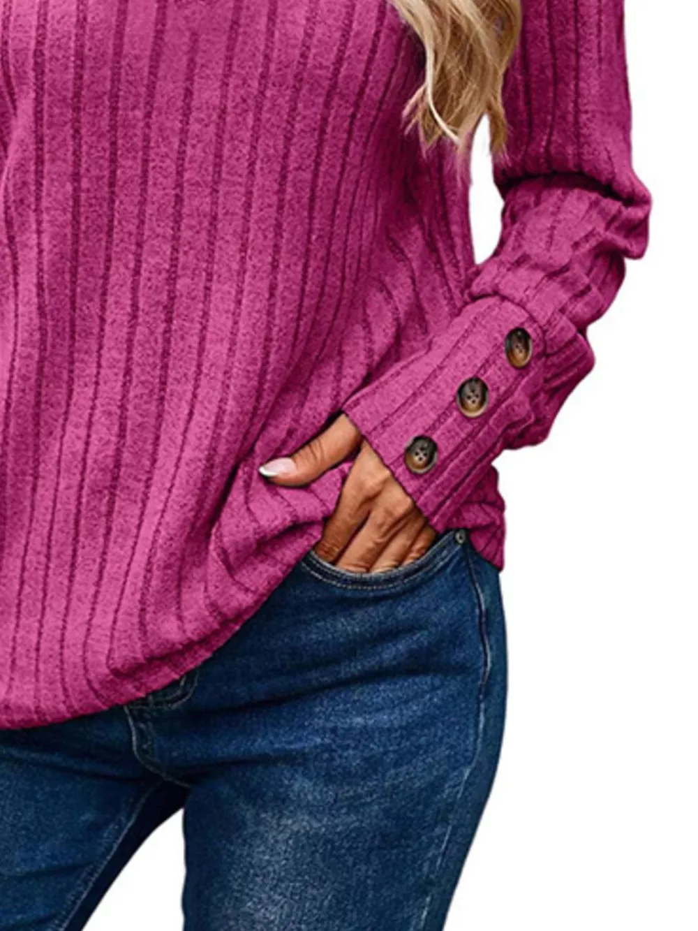 Ribbed V-Neck Long Sleeve Top, image 21