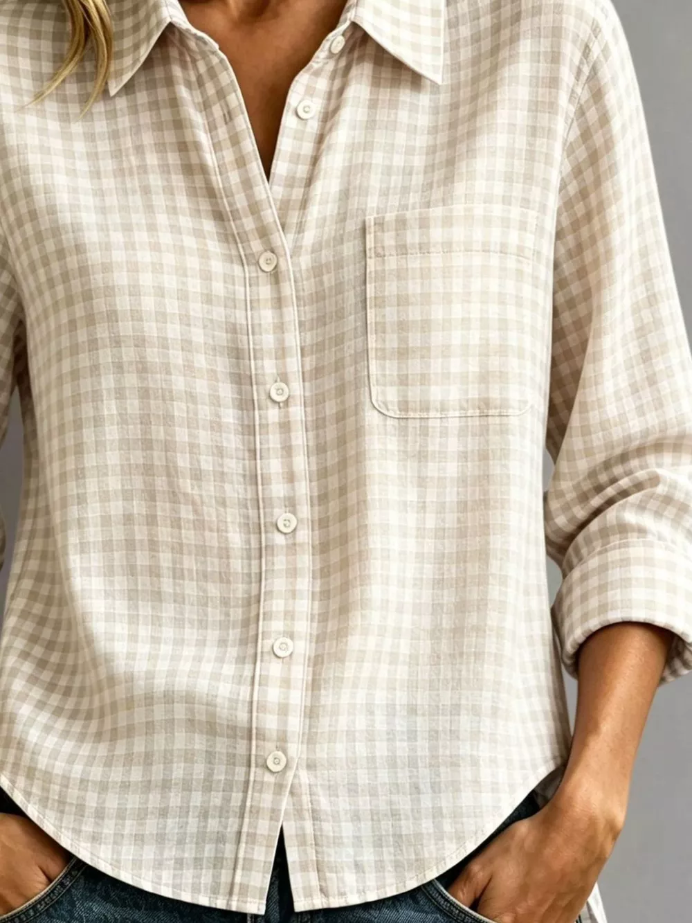 Gingham Button-Down Long Sleeve Shirt, image 6