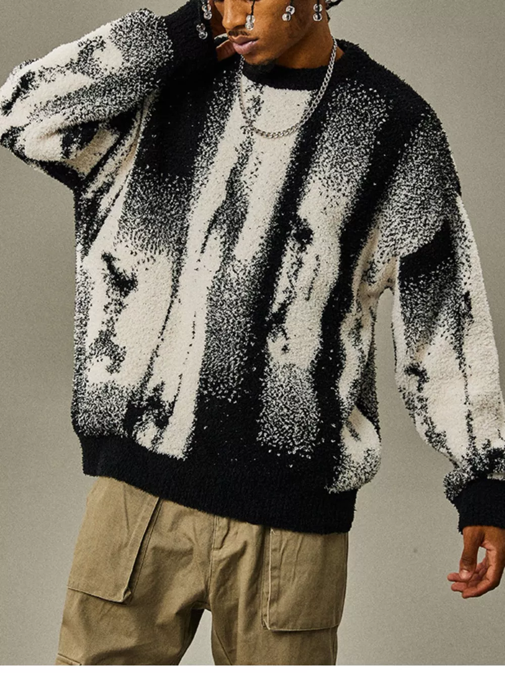 Men's Plus Size Textured Dropped Shoulder Sweater