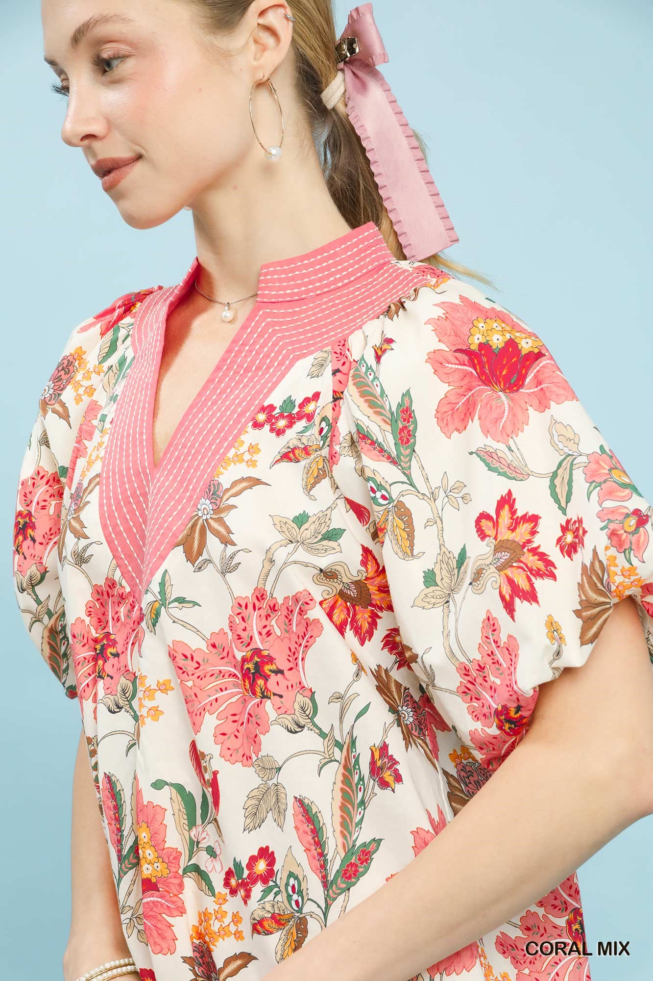 Mix Floral Puff Sleeve Blouse, image 2