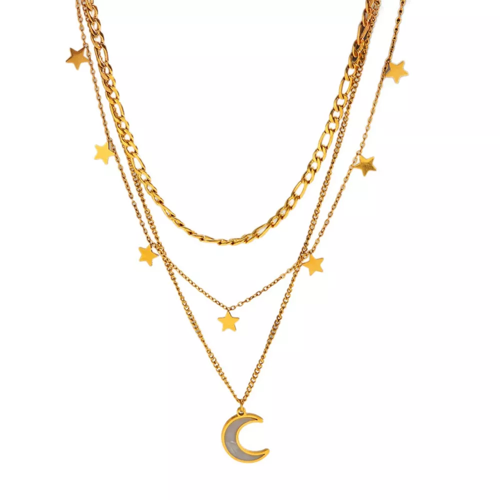 18K Gold-Plated Moon Three-Layered Necklace, image 5