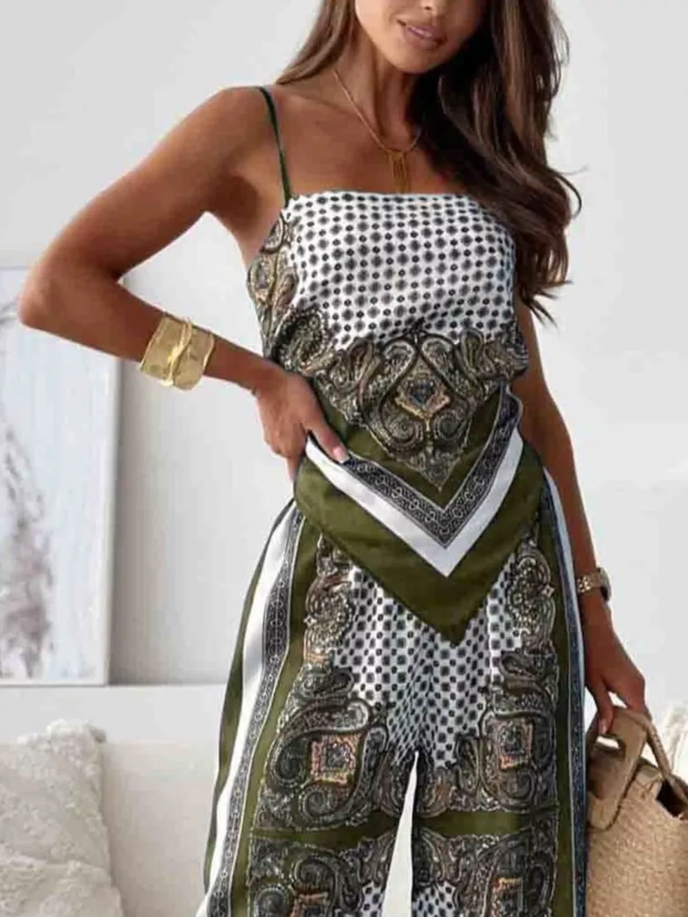 Tie Back Printed Cami and Pants Set, image 2