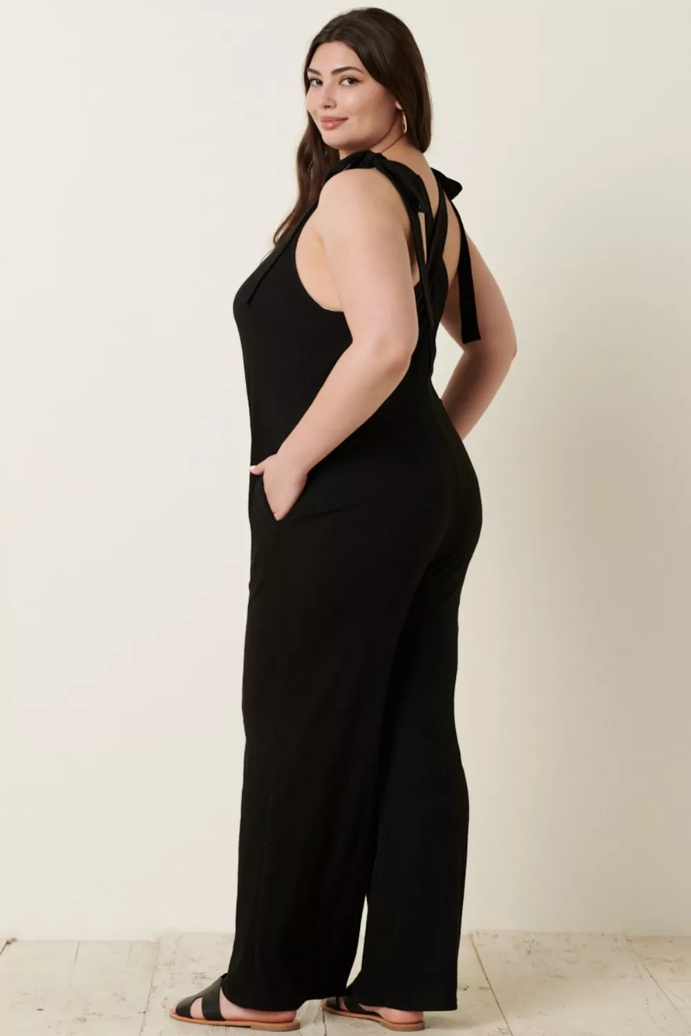 Rib Knit V-Neck Cross Back Jumpsuit, image 7