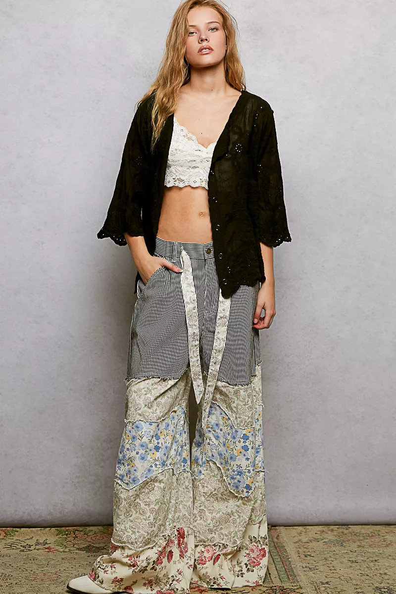 Floral Eyelet V-Neck Salloped Shirt, image 2