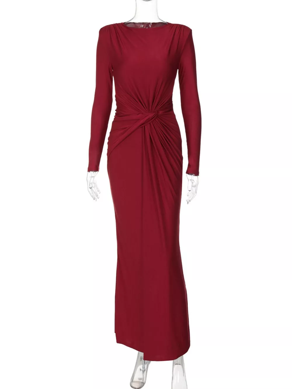 Ruched Knot Front Long Sleeve Maxi Dress, image 24