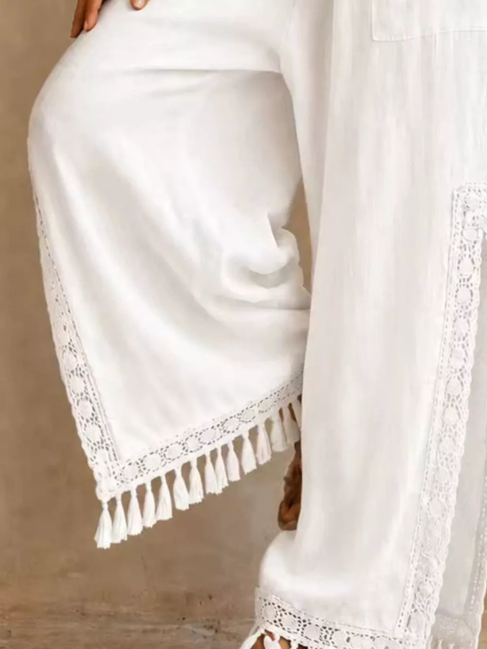 Lace Detail Slit Wide Leg Pants, image 6