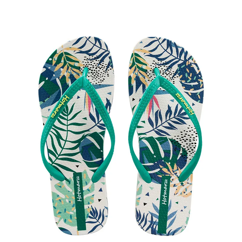 Tropical Leaf Print Summer Slippers, image 2