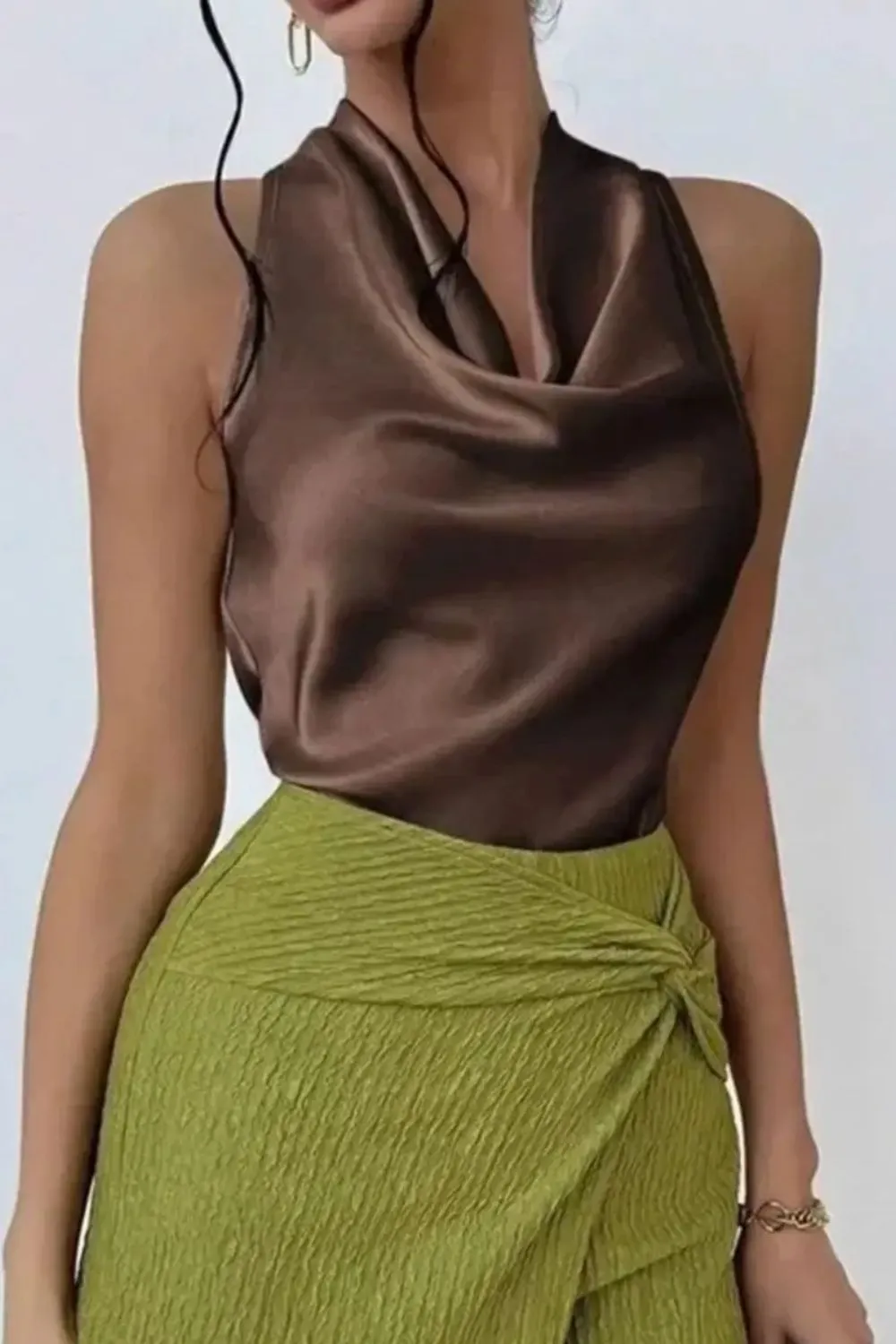 Satin Cowl Neck Sleeveless Blouse, image 2