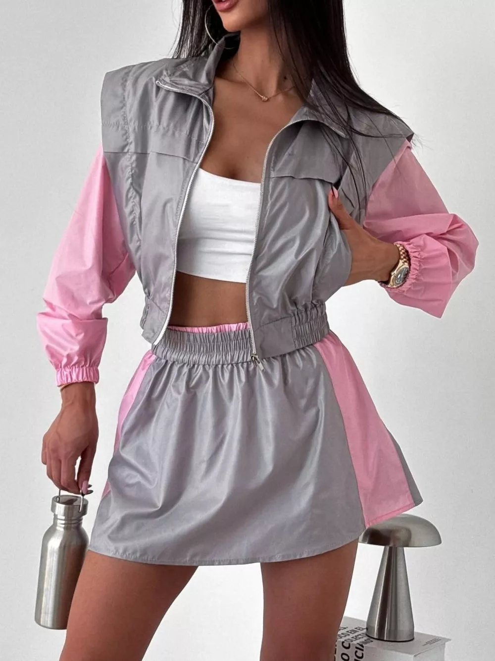Color-Block Cropped Jacket and Skort Set, image 17