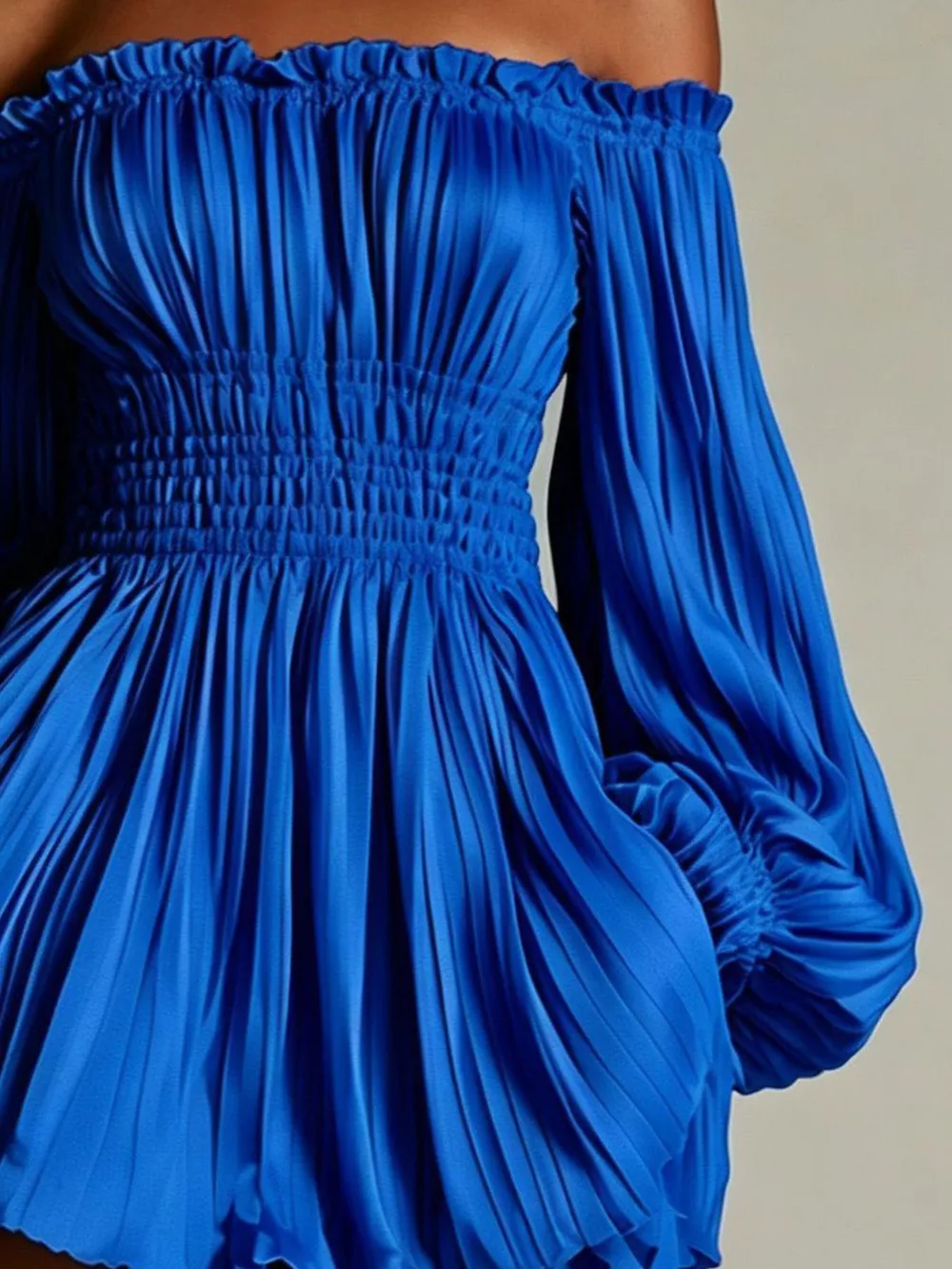 Off-Shoulder Pleated Mini Dress, image 12