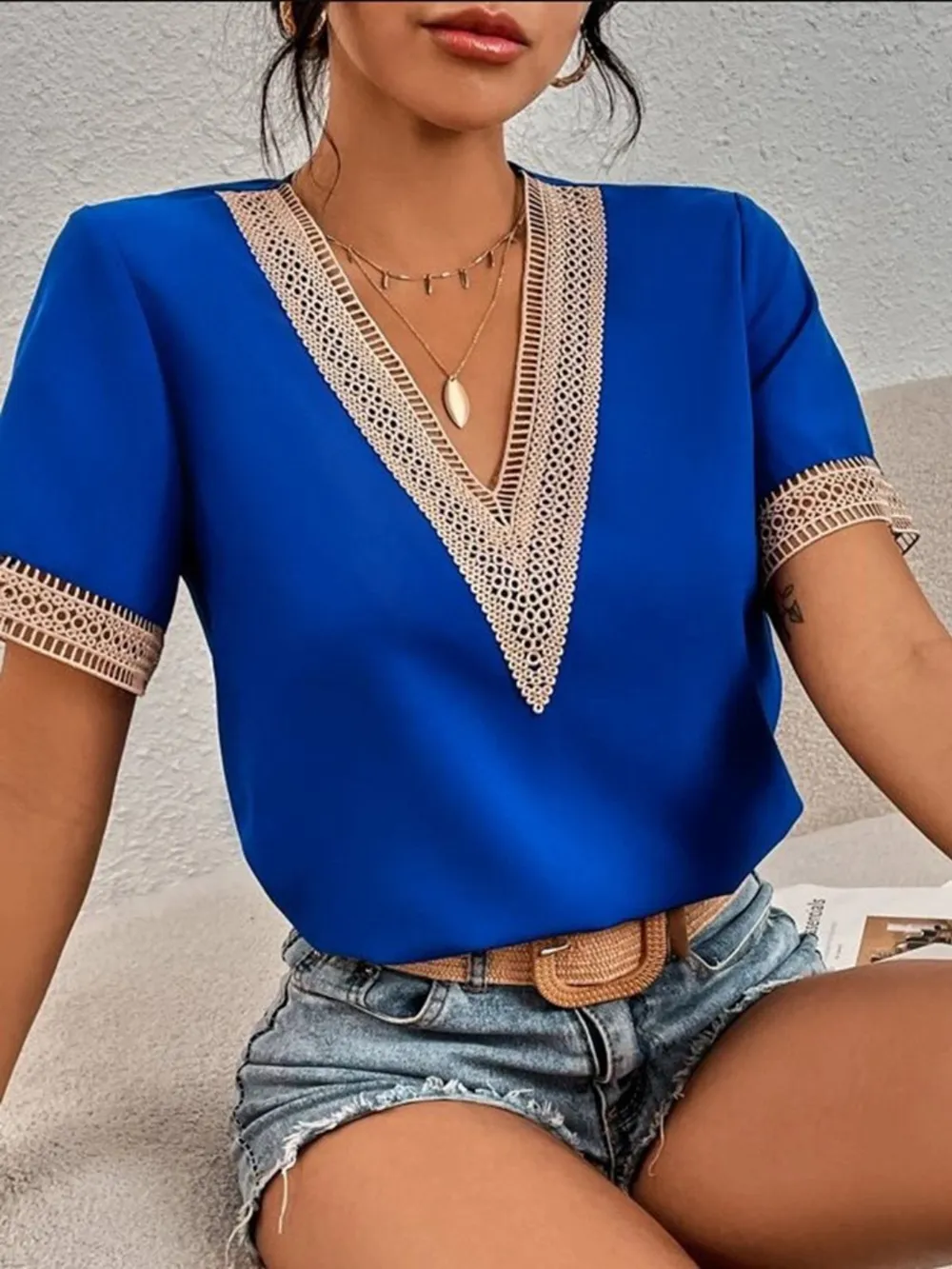 Full Size V-Neck Short Sleeve Blouse Plus Size, image 4