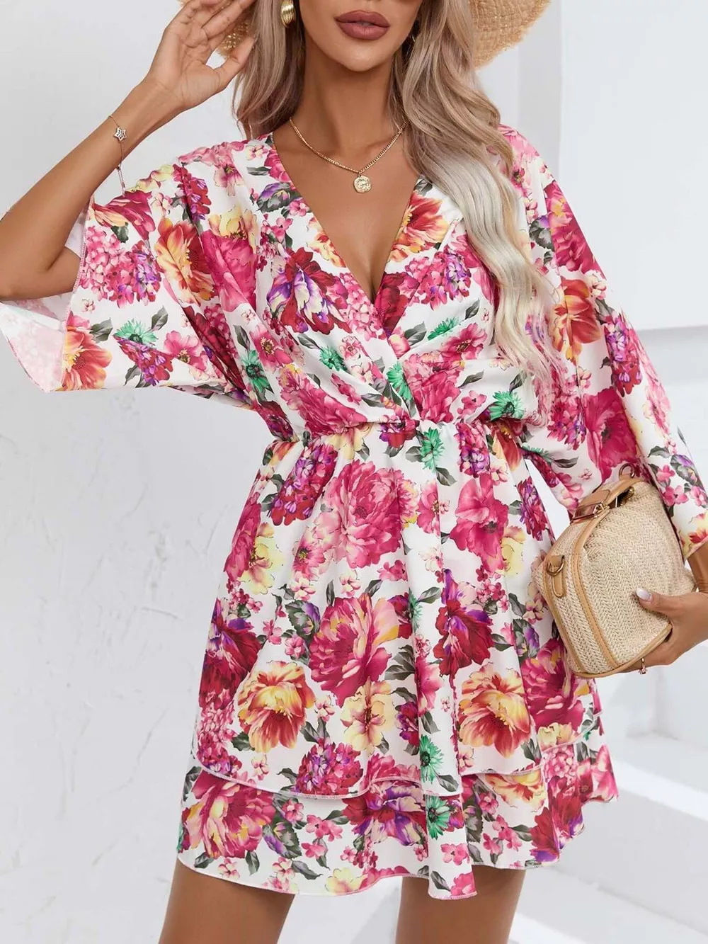 Floral Print Layered Ruffle Hem Mini Dress, image 2