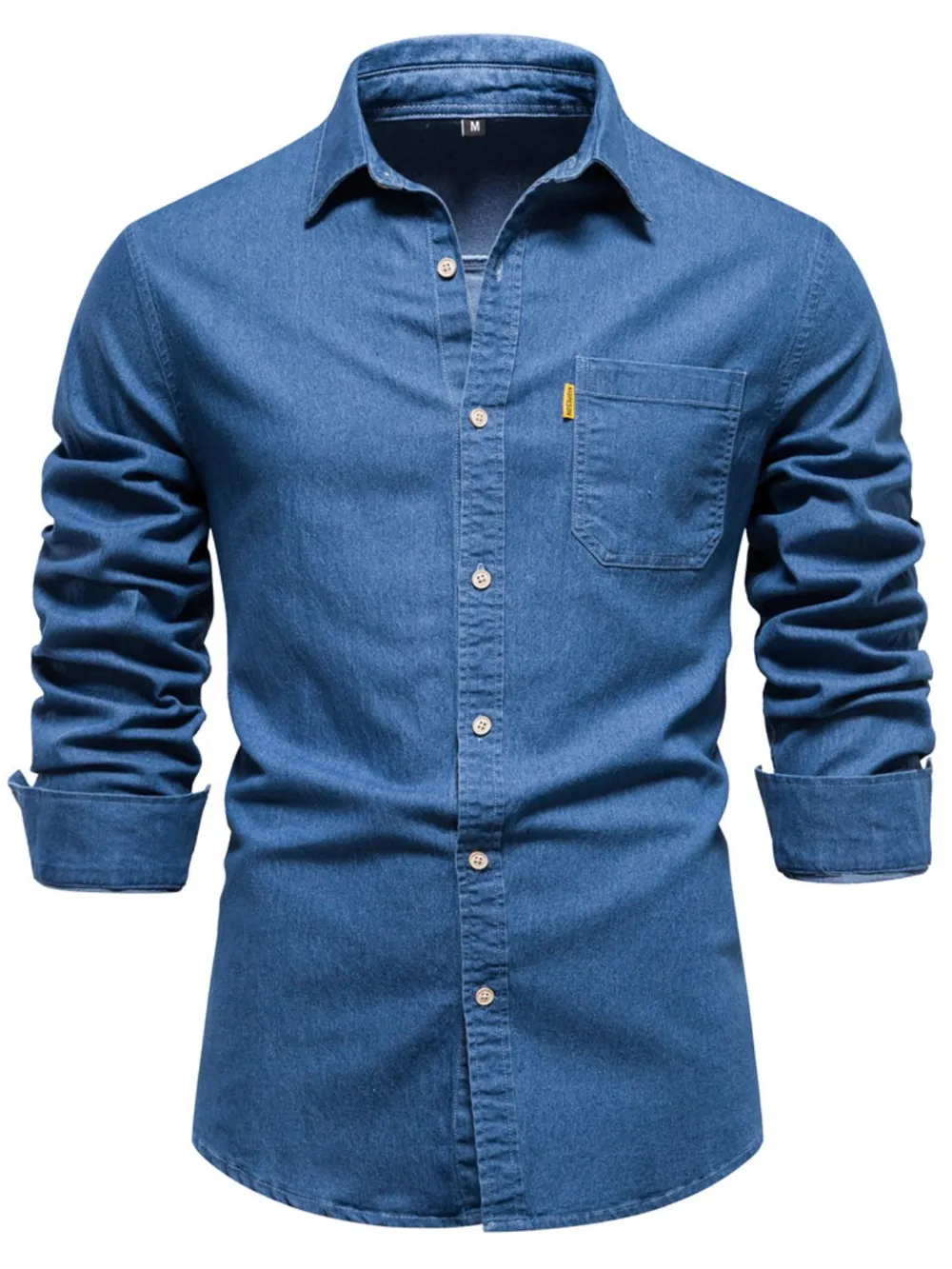 Men's Button-Down Denim Shirt with Chest Pocket, image 2