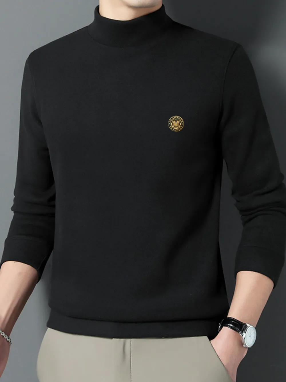 Men's Plus Size Mock Neck Long Sleeve Top