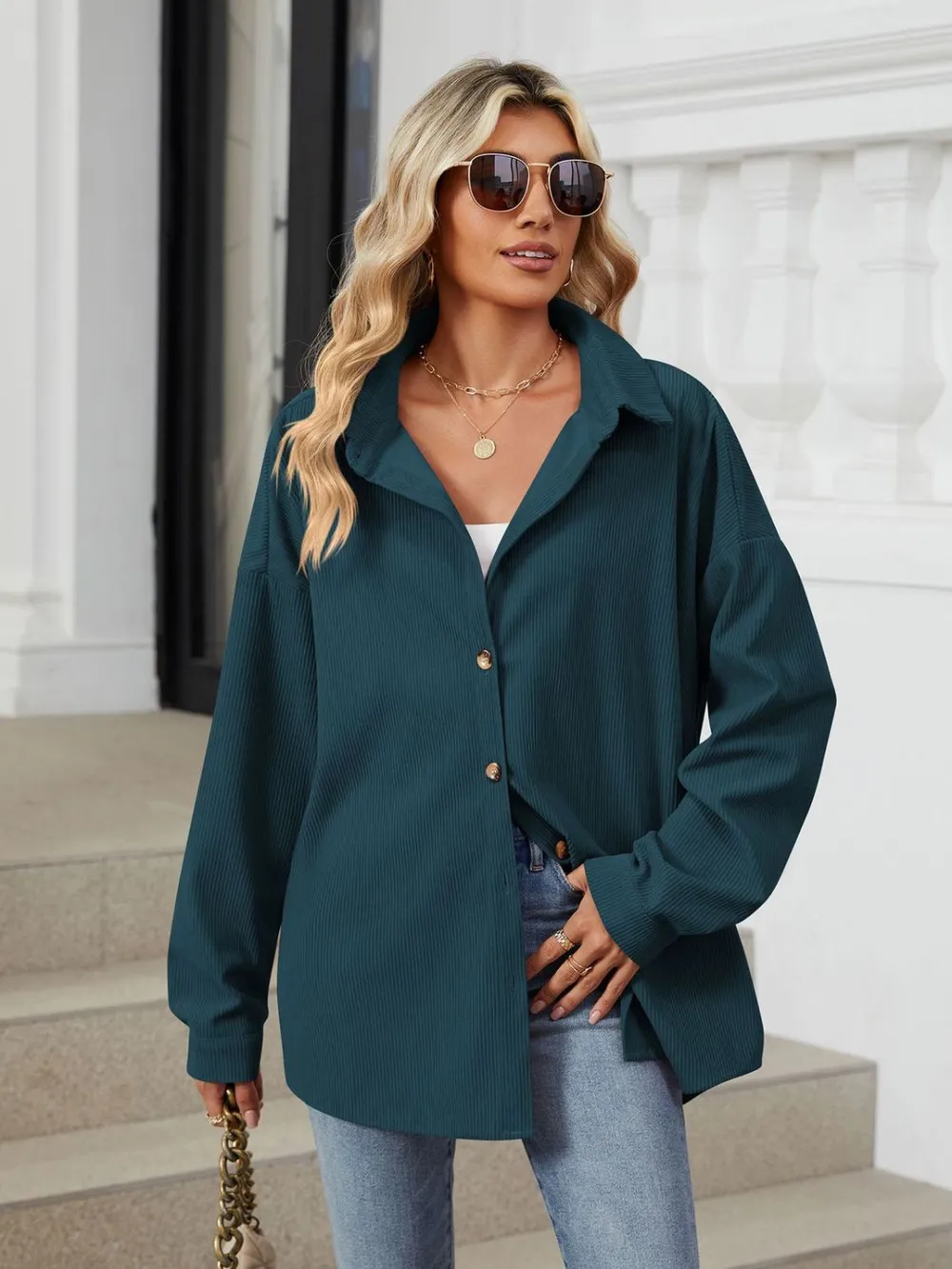 Collared Neck Long Sleeve Dropped Shoulder Shirt, image 20