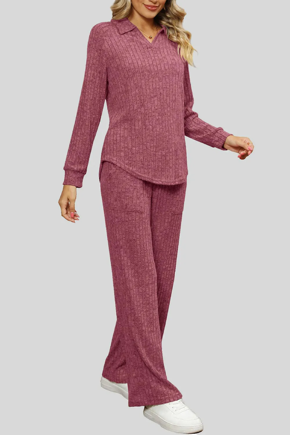 Ribbed Long Sleeve Top and Pocketed Pants Set, image 15