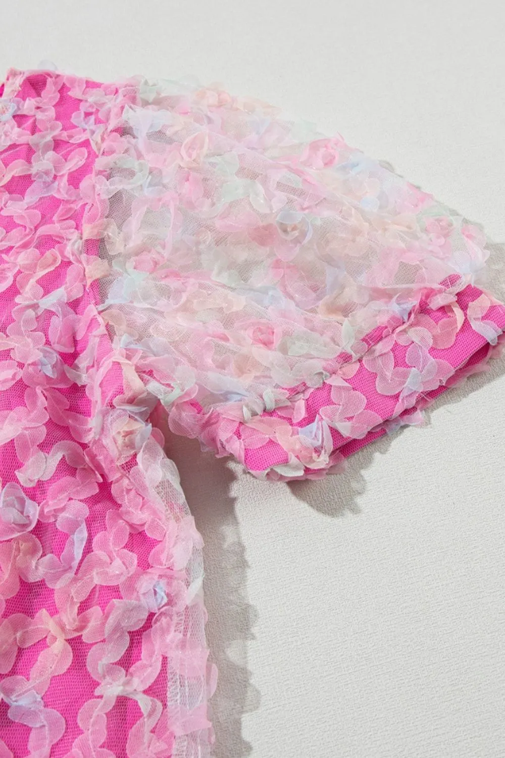 Bonbon Flowery Mesh Short Puff Sleeve Blouse, image 2