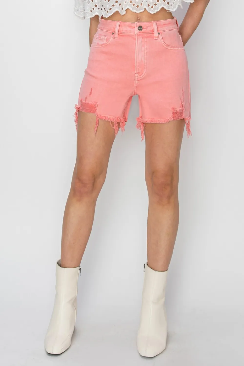 High Rise Distressed Denim Shorts, image 4