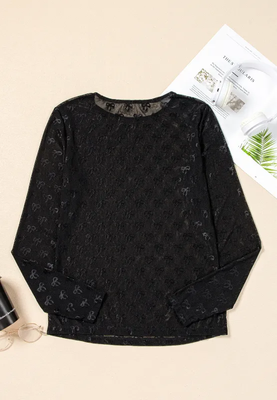 Bow Round Neck Long Sleeve Top, image 2