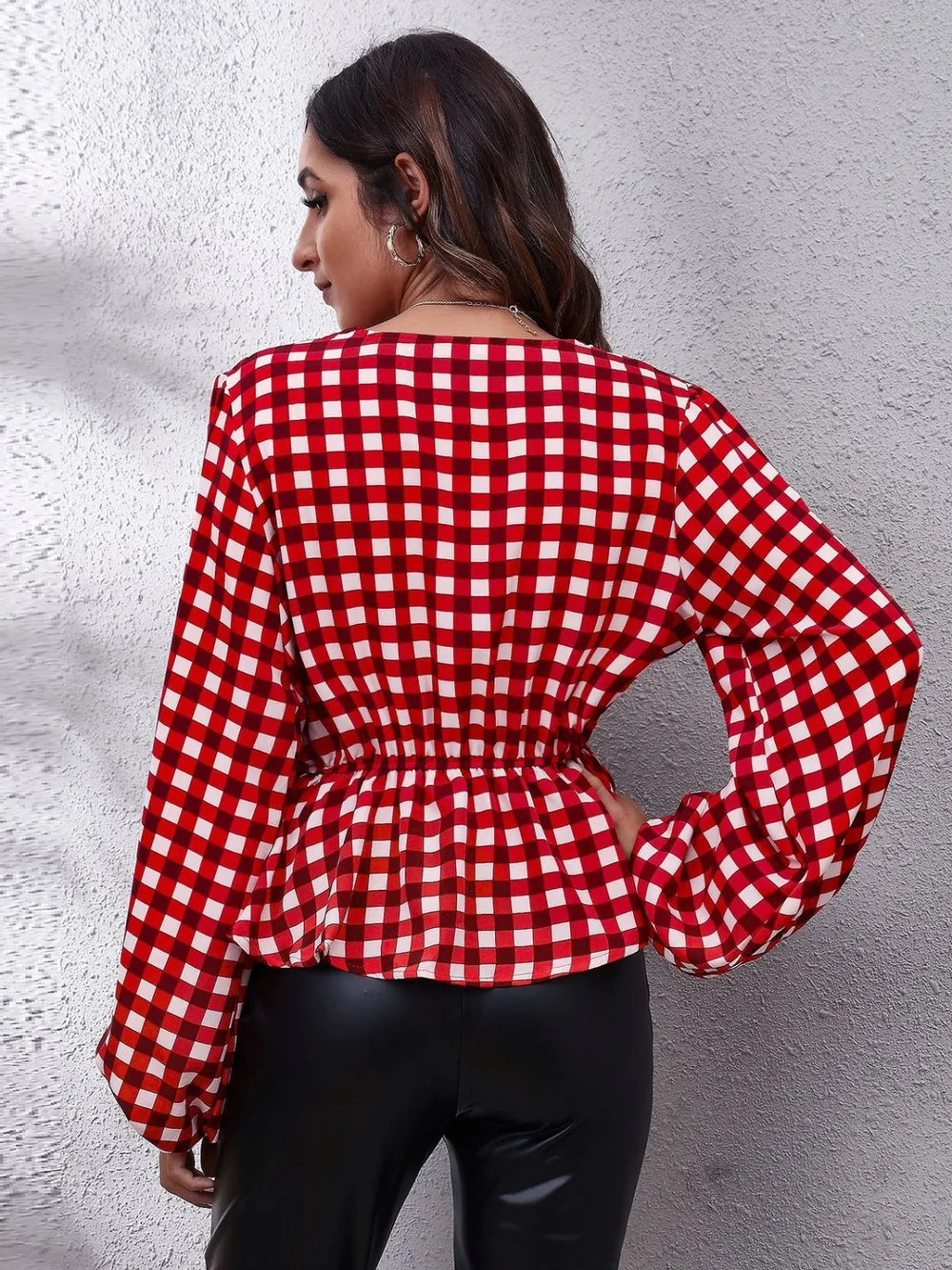 Ruched Printed V-Neck Long Sleeve Blouse, image 10