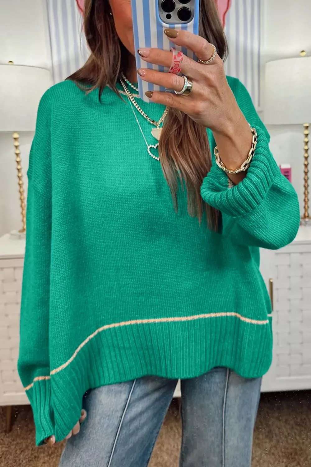 Contrast Detail Drop Shoulder Baggy Sweater