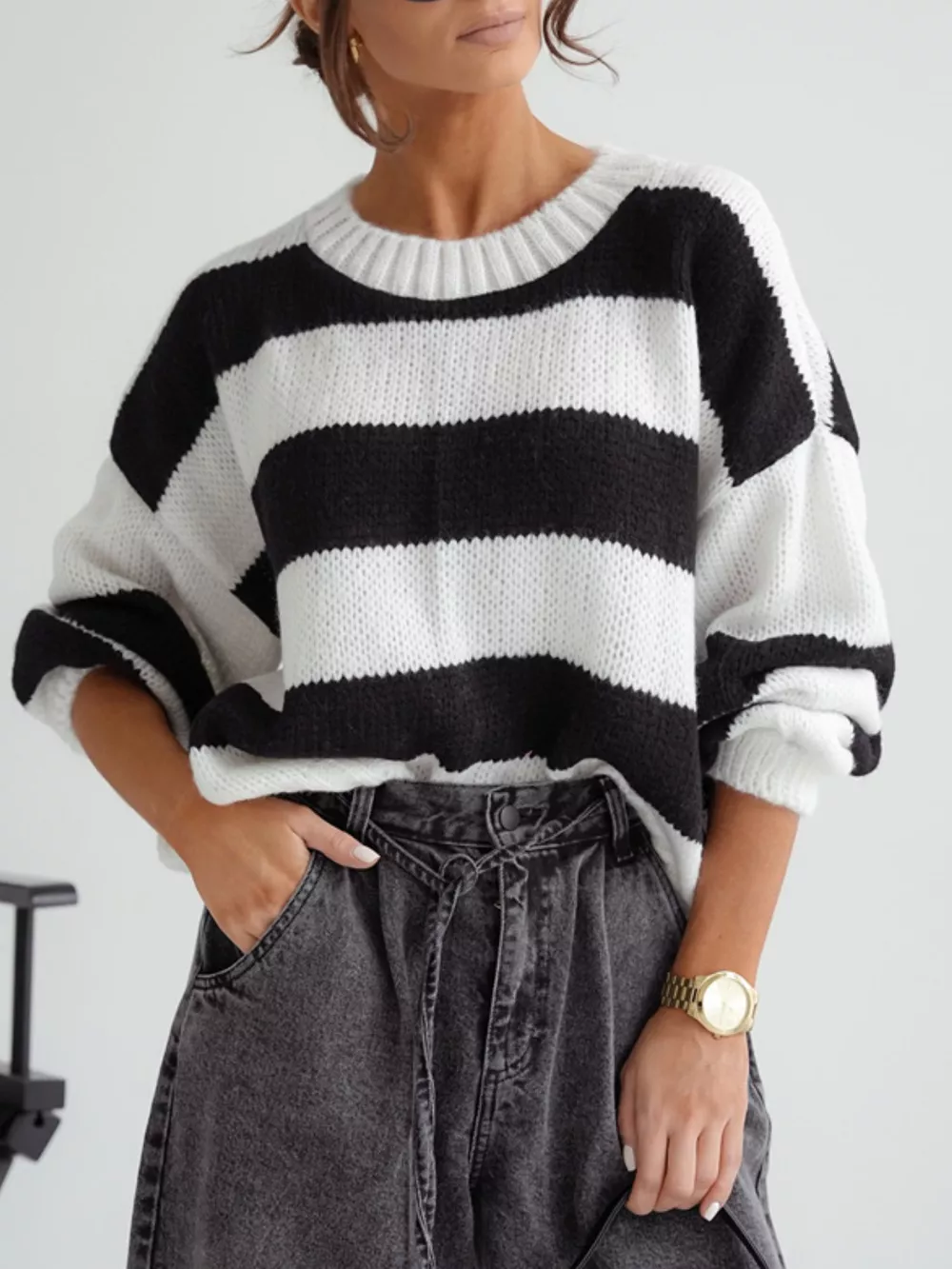 Striped Dropped Shoulder Sweater, image 3