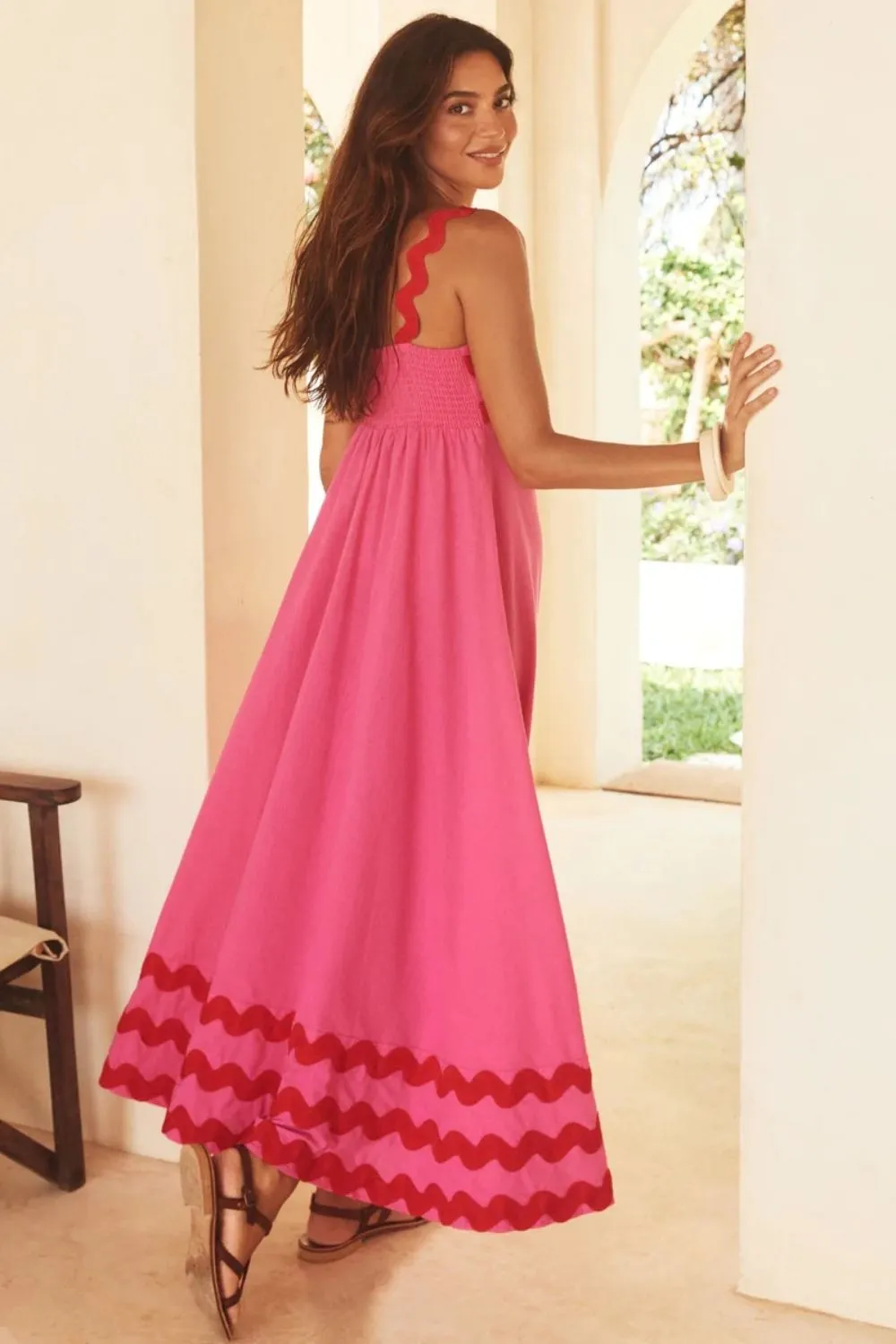 Contrast Trim Square Neck Wide Strap Dress, image 2