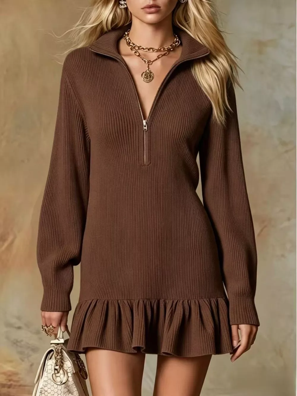 Ruffle Hem Half Zip Dress, image 7