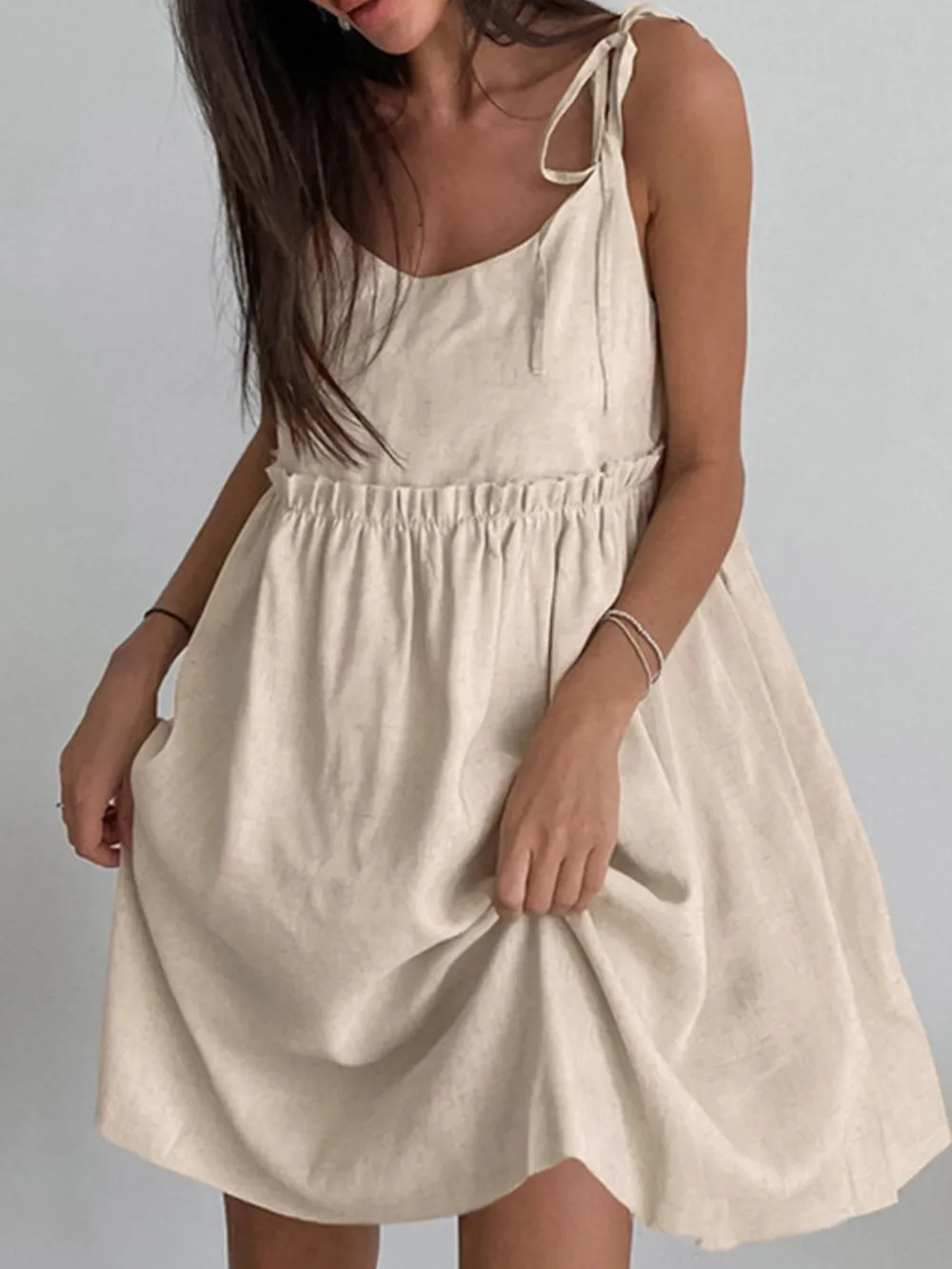 Tie-Shoulder Frill Mini Dress, image 3