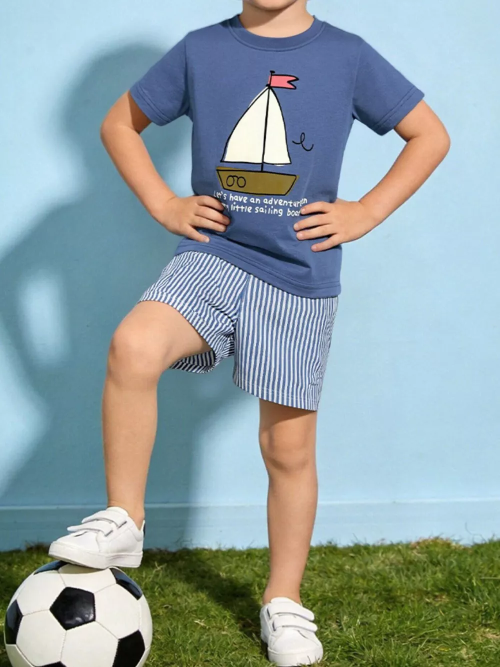 Children's Sailboat Graphic Tee and Striped Shorts Set