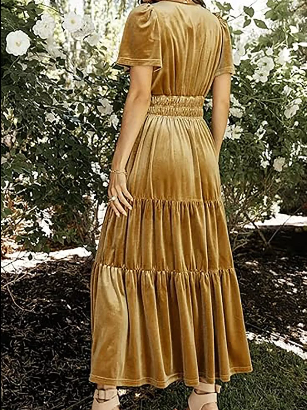 Velvet Tiered Short Sleeve Maxi Dress, image 15