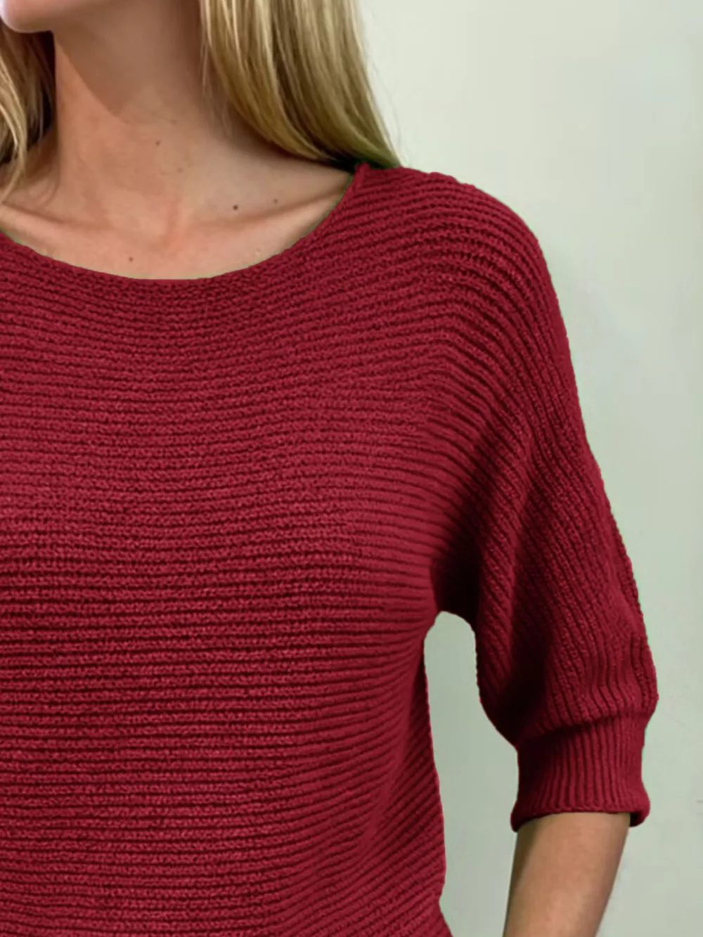 Full Size Ribbed Knit Round Neck Sweater Plus Size, image 2