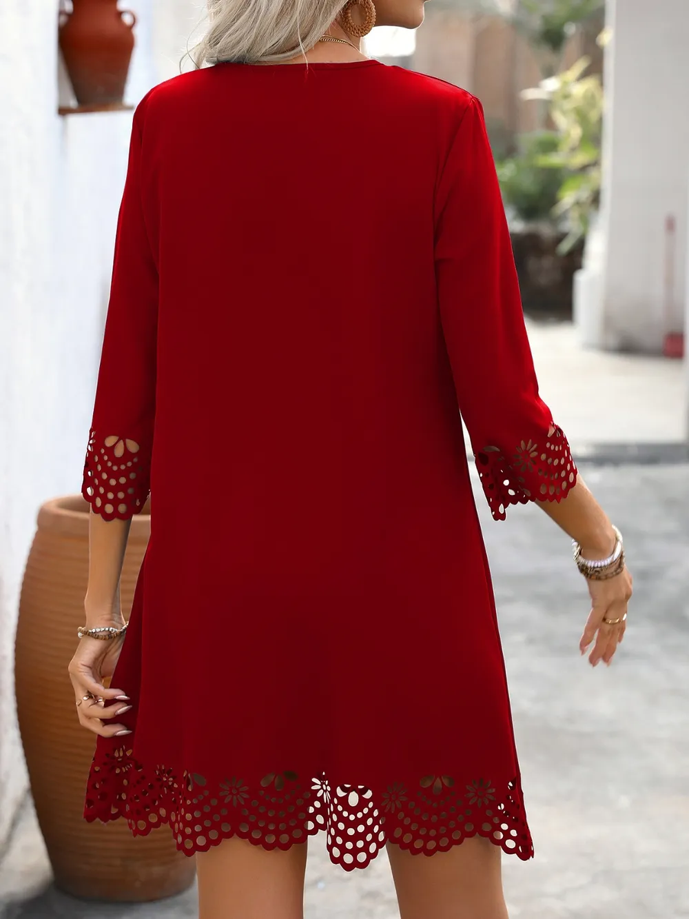 Cutout V-Neck Three-Quarter Sleeve Mini Dress, image 2