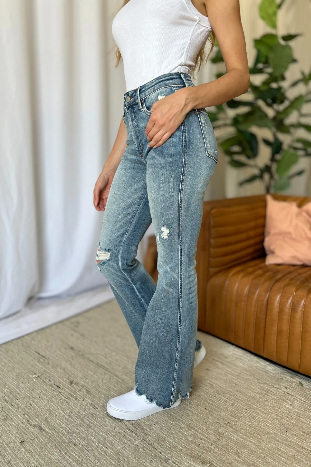 Full Size Medium Rise Tummy Control Destroy Flare, image 2