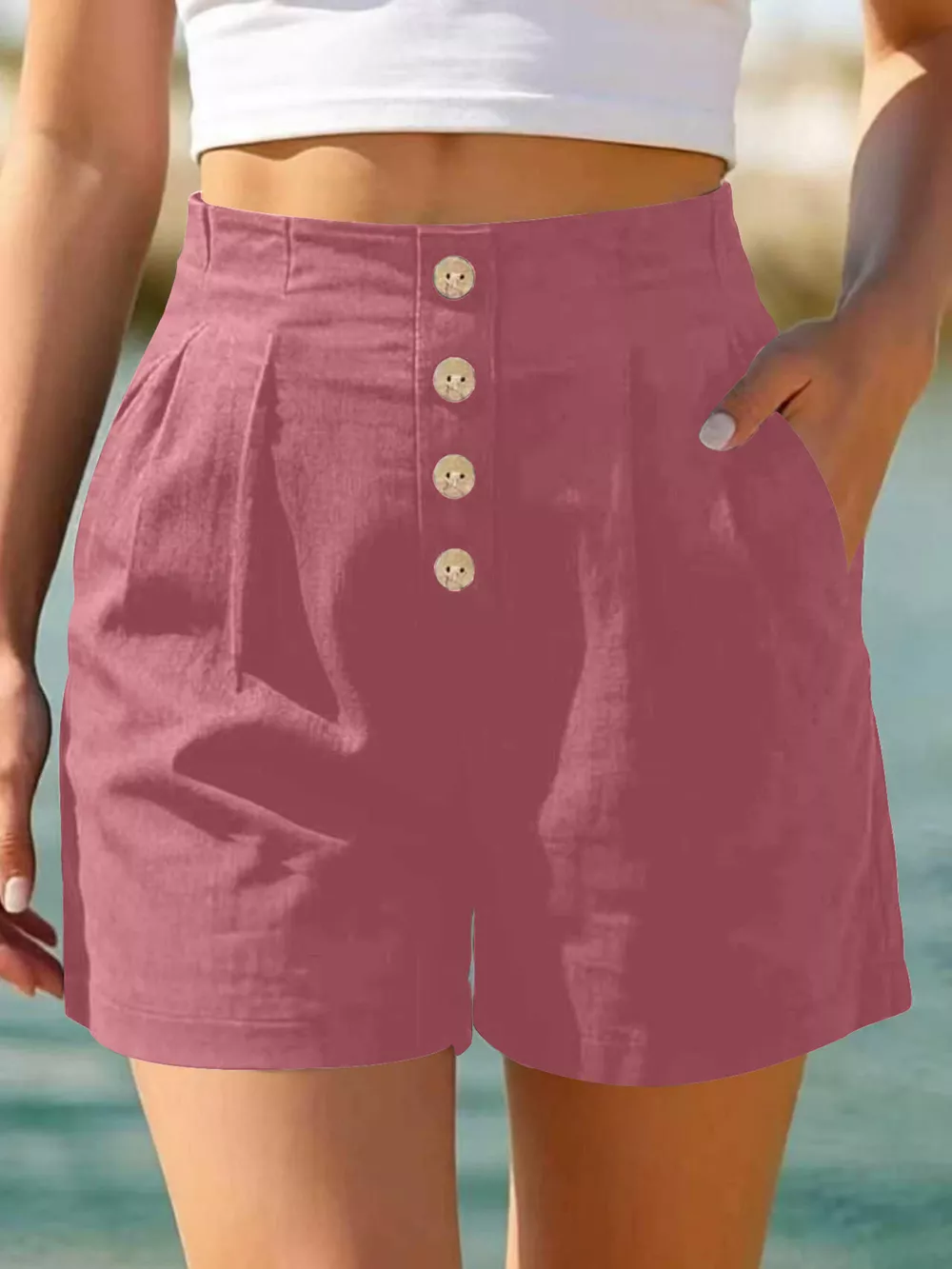 Button Fly High Waist Shorts, image 16