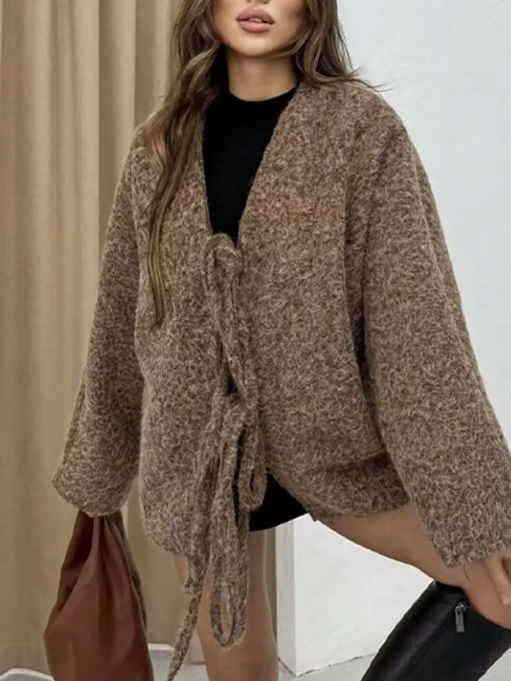 Textured Knit Tie-Front Outerwear, image 6