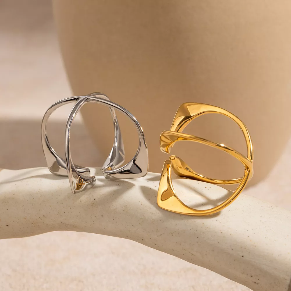 Stainless Steel Crisscross Open Ring, image 6