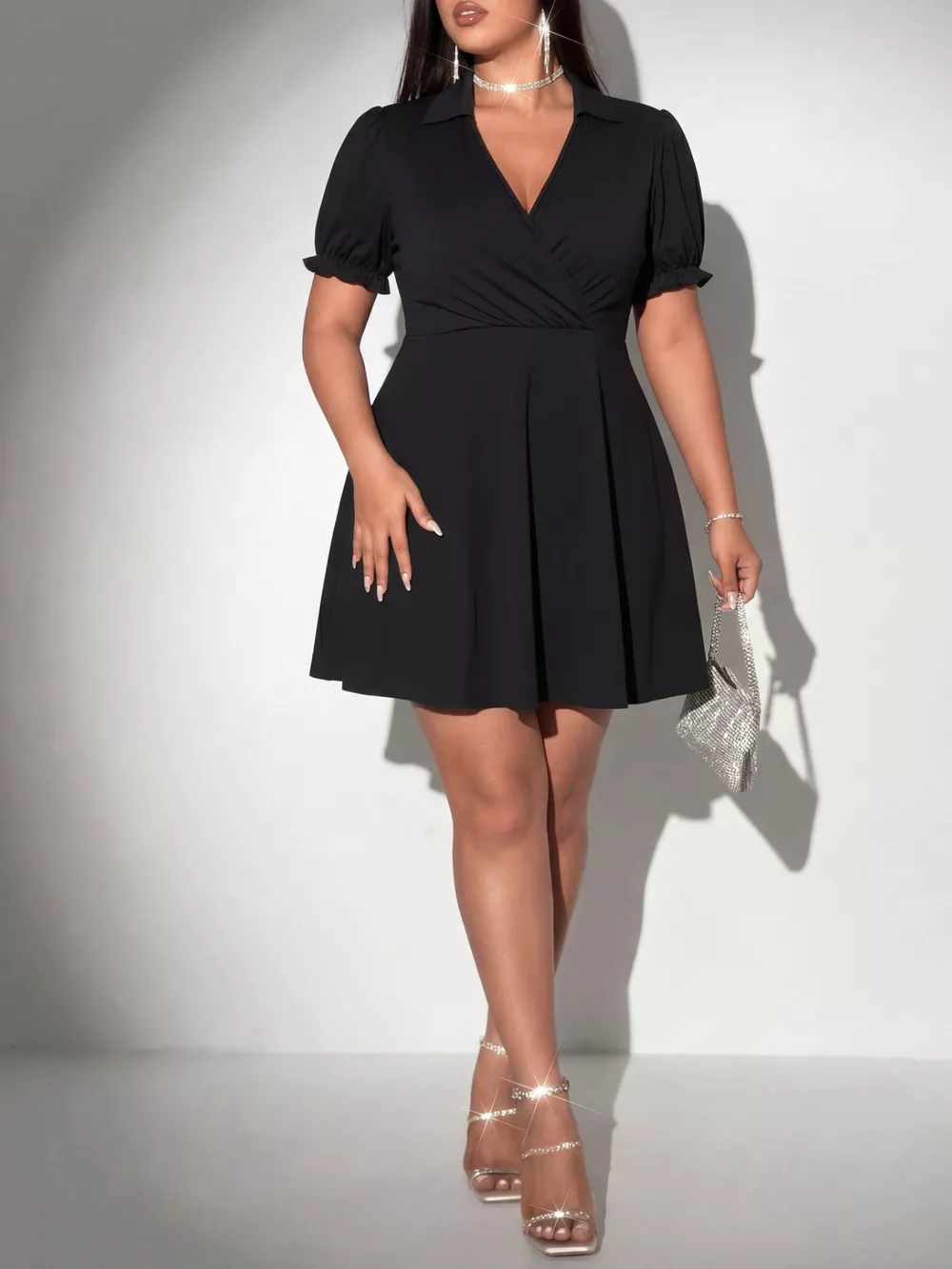 Plus Size Surplice Short Sleeve Mini Dress, image 2