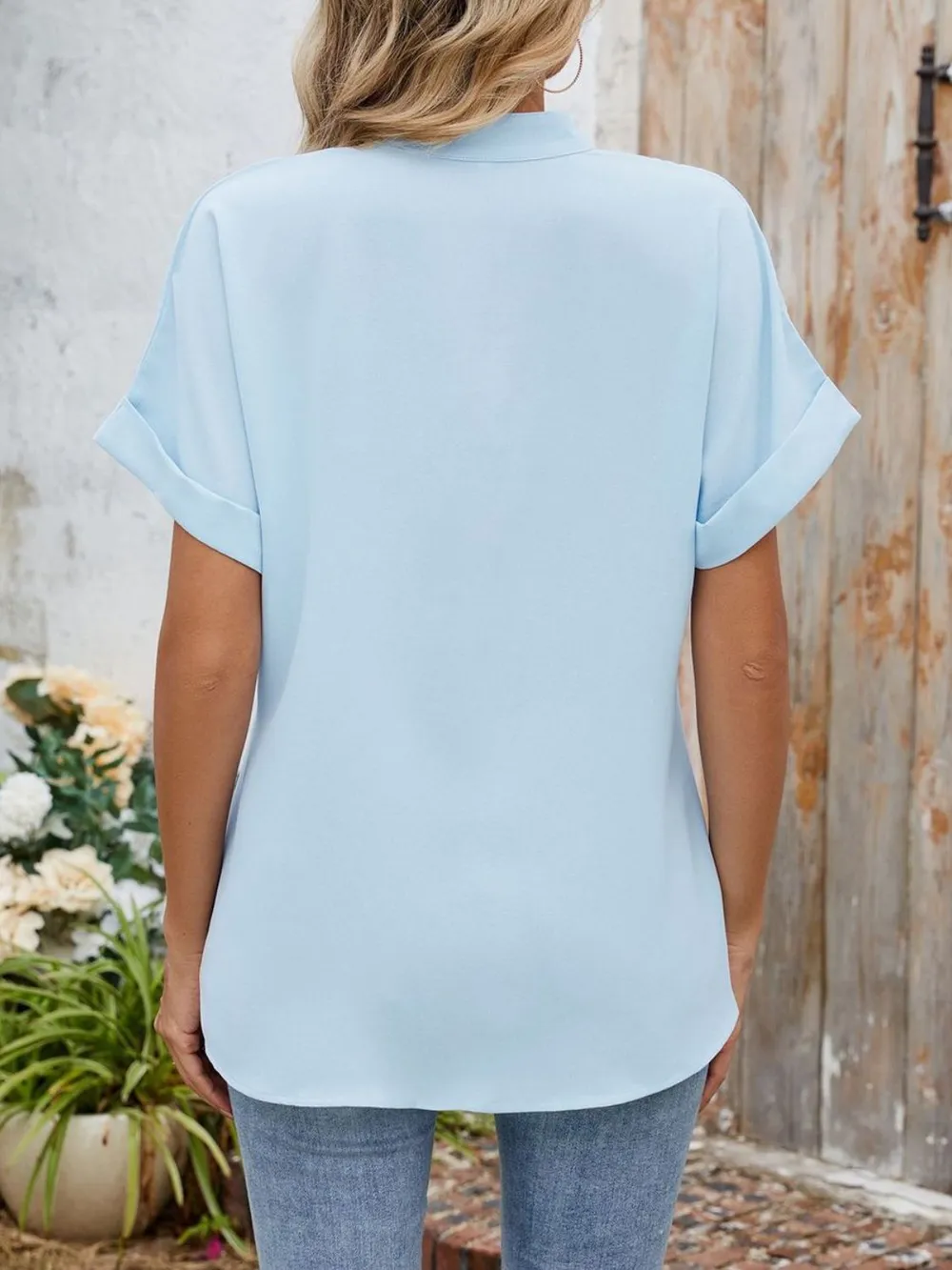 Notched Short Sleeve Blouse, image 3