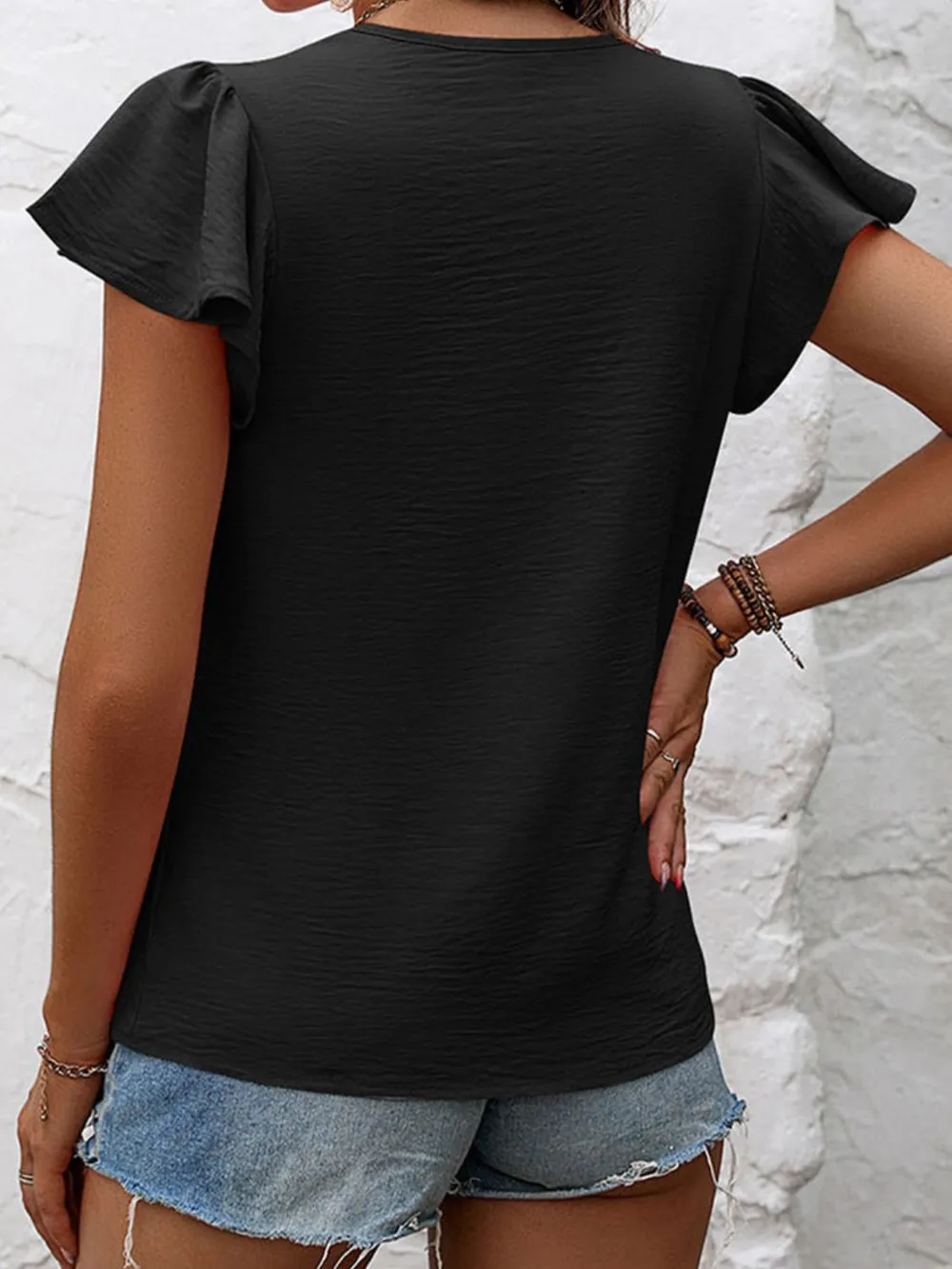 Ruffled Round Neck Cap Sleeve Blouse, image 2