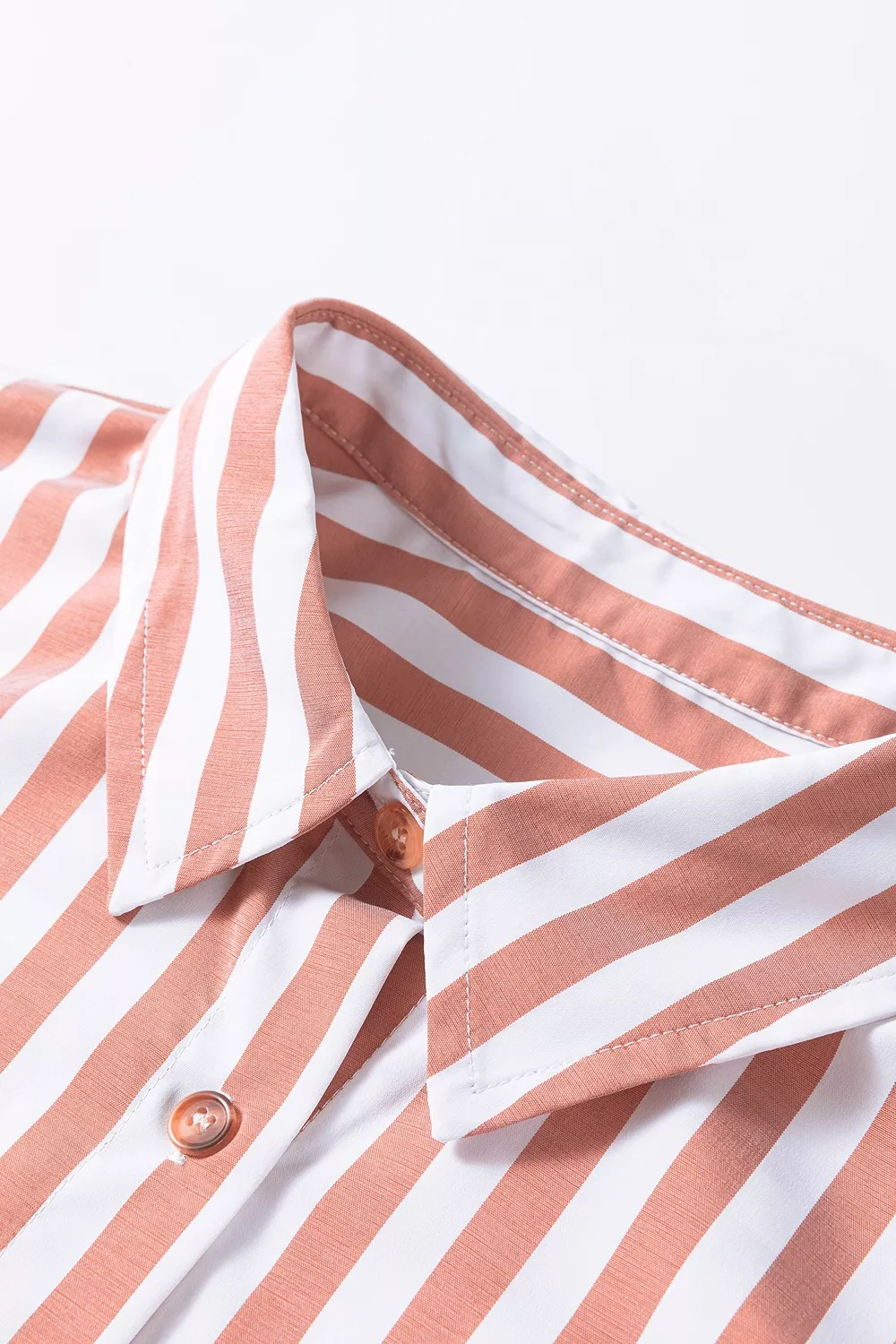 Stripe Collar Button Front Bracelet Sleeve Ruffle Hem Shirt, image 6